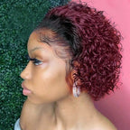 13X4 inch 180% Density Short Curly Pixie Human Hair Wet and Wavy Lace Frontal Wigs