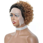 13X4 inch 180% Density Short Curly Pixie Human Hair Wet and Wavy Lace Frontal Wigs