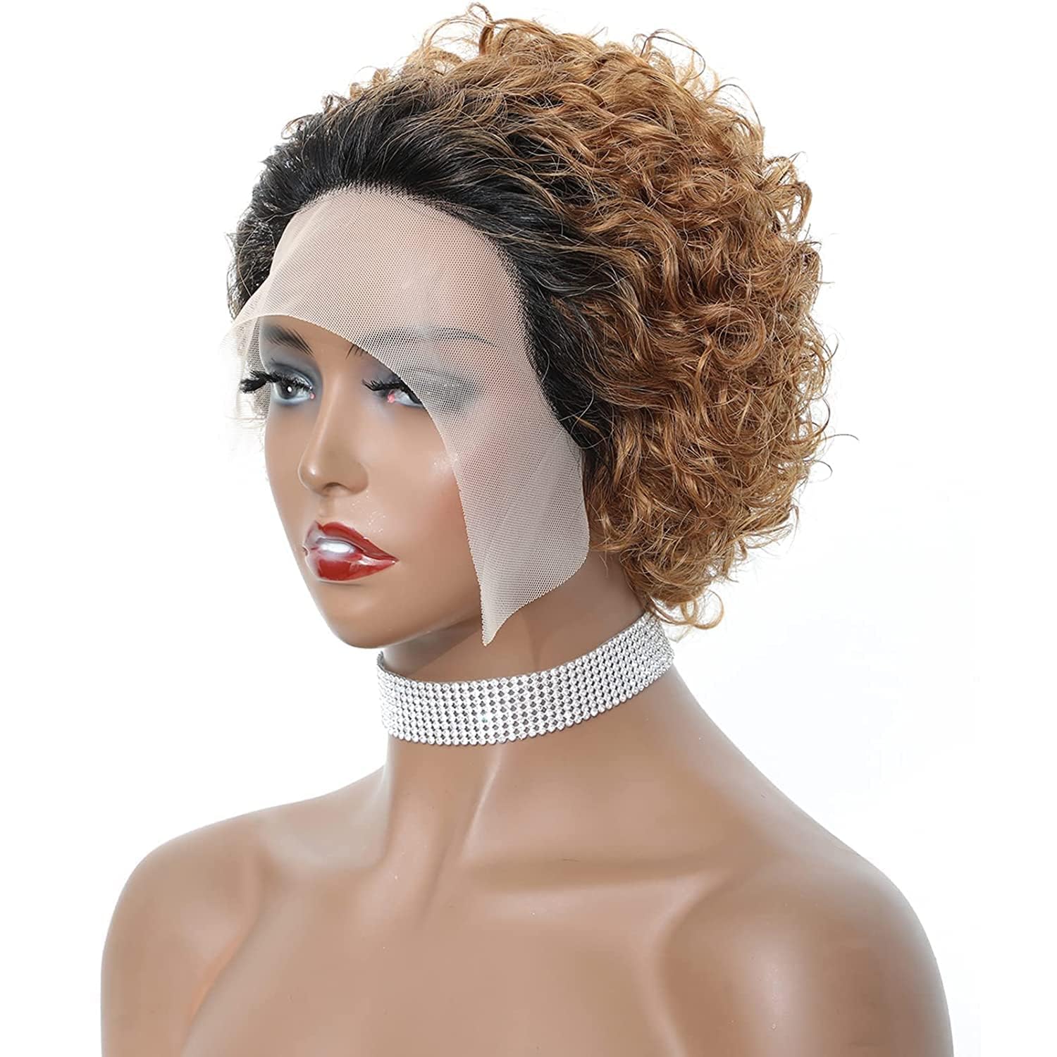 13X4 inch 180% Density Short Curly Pixie Human Hair Wet and Wavy Lace Frontal Wigs