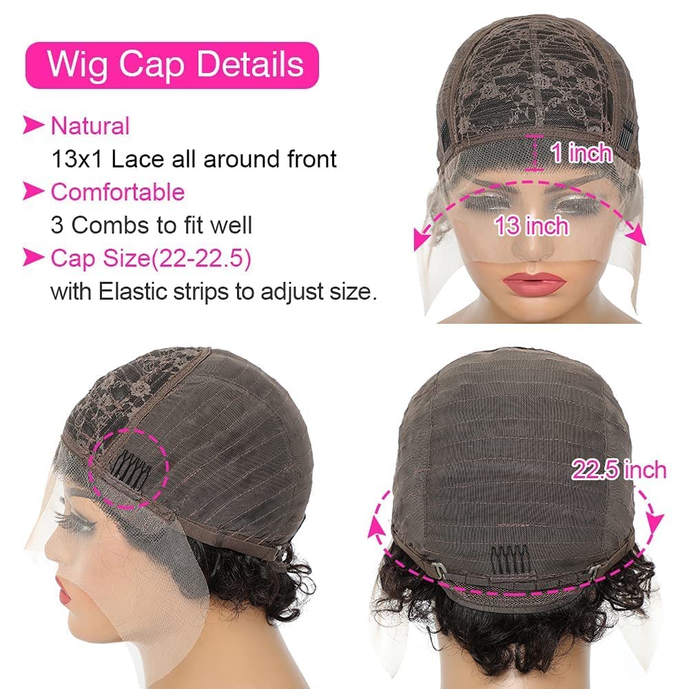 13X4X1 inch 180% Density Short Curly Pixie Human Hair Wet and Wavy Lace Frontal Wigs