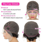 13X4X1 inch 180% Density Short Curly Pixie Human Hair Wet and Wavy Lace Frontal Wigs
