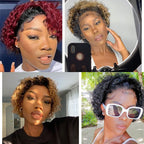 13X4 inch 180% Density Short Curly Pixie Human Hair Wet and Wavy Lace Frontal Wigs