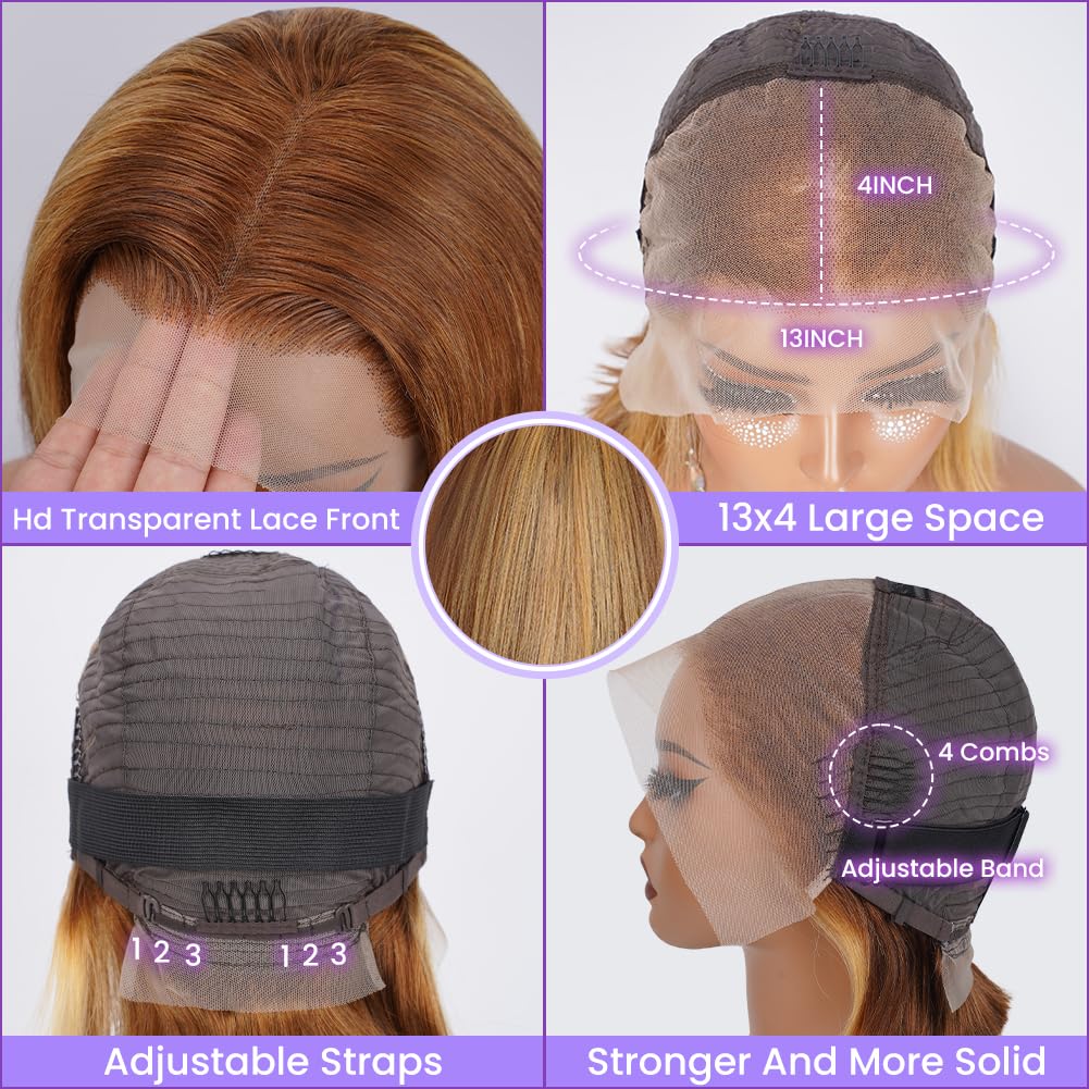 180% Density 13X4 Lace Front Human hair Bob Wigs Wig Piano Short Straight Glueless Wigs