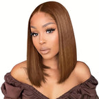 13X4 Lace Front Bob Wigs Human hair 180% Density Short Straight Wig Brown