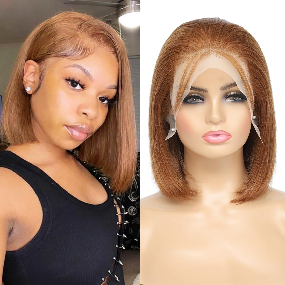 13X4 Lace Front Bob Wigs Human hair 180% Density Short Straight Wig Brown