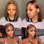 13X4 Lace Front Bob Wigs Human hair 180% Density Short Straight Wig Brown