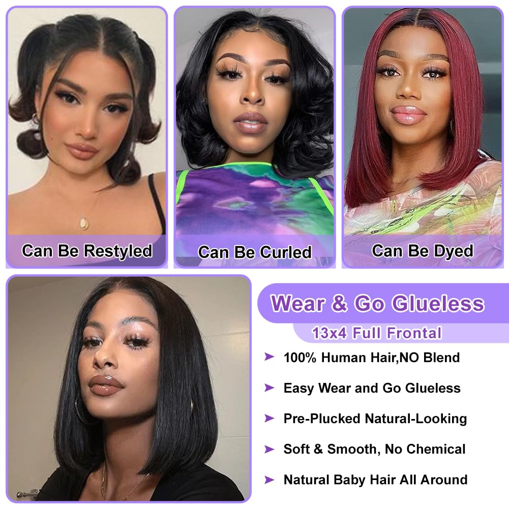 13X4 Lace Front Wigs Bob Wig Human hair Natural black 180% Density Short Straight