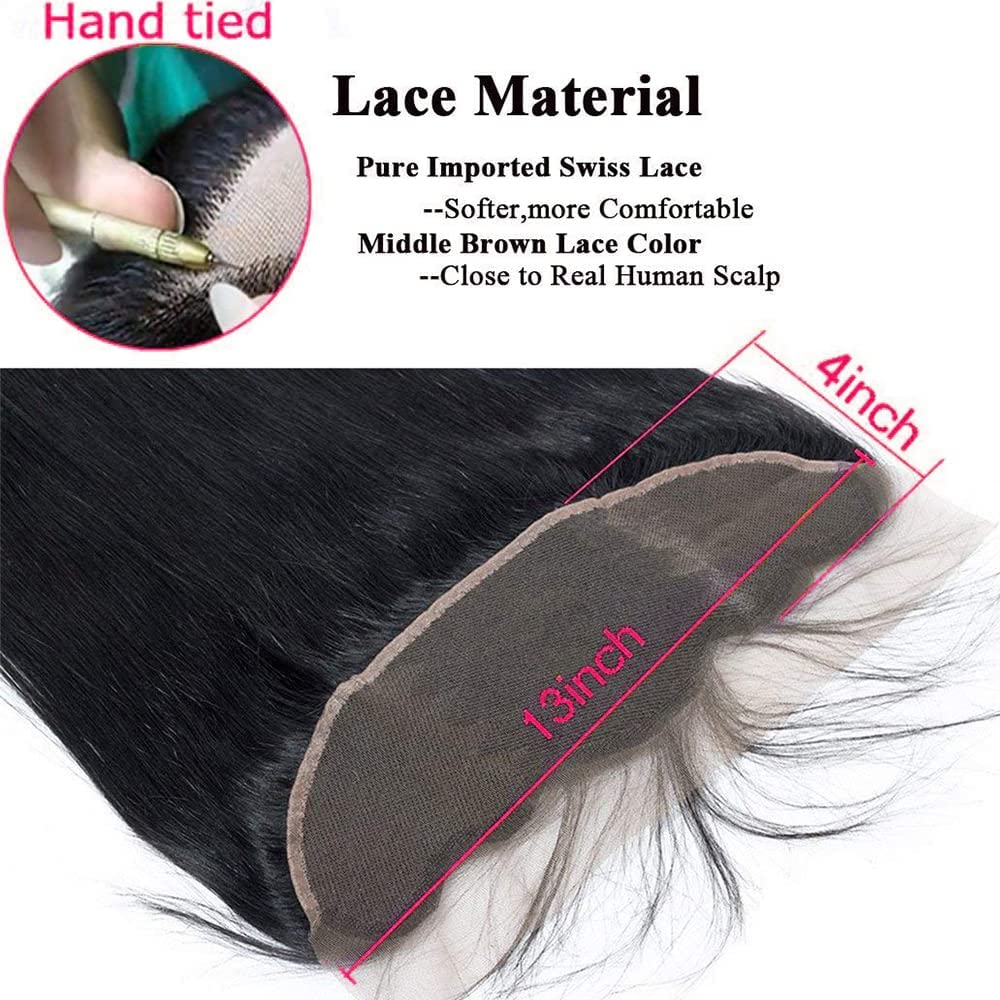 13x4 Lace Frontal Closure Ear to Ear HD Lace Frontal 12 Inch Brazilian Straight Frontal Lace Closure Virgin Human Hair Frontals Natural Black 150% Density