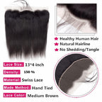 13x4 Lace Frontal Closure Ear to Ear HD Lace Frontal 12 Inch Brazilian Straight Frontal Lace Closure Virgin Human Hair Frontals Natural Black 150% Density