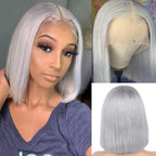 180% Density 13X4 Lace Front Bob Human hair Wig Grey