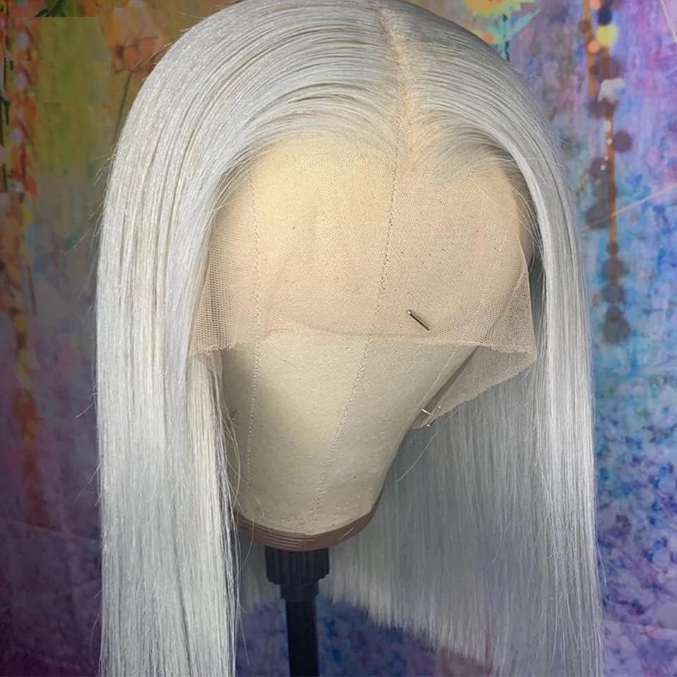 180% Density 13X4 Lace Front Bob Human hair Wig Grey