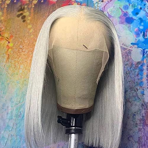 180% Density 13X4 Lace Front Bob Human hair Wig Grey