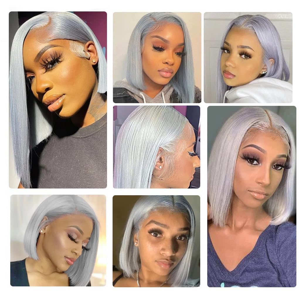 180% Density 13X4 Lace Front Bob Human hair Wig Grey