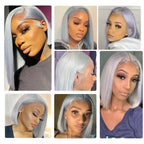 180% Density 13X4 Lace Front Bob Human hair Wig Grey