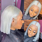 180% Density 13X4 Lace Front Bob Human hair Wig Grey