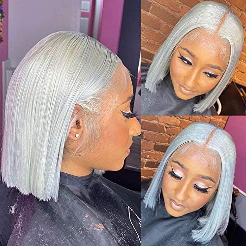 180% Density 13X4 Lace Front Bob Human hair Wig Grey