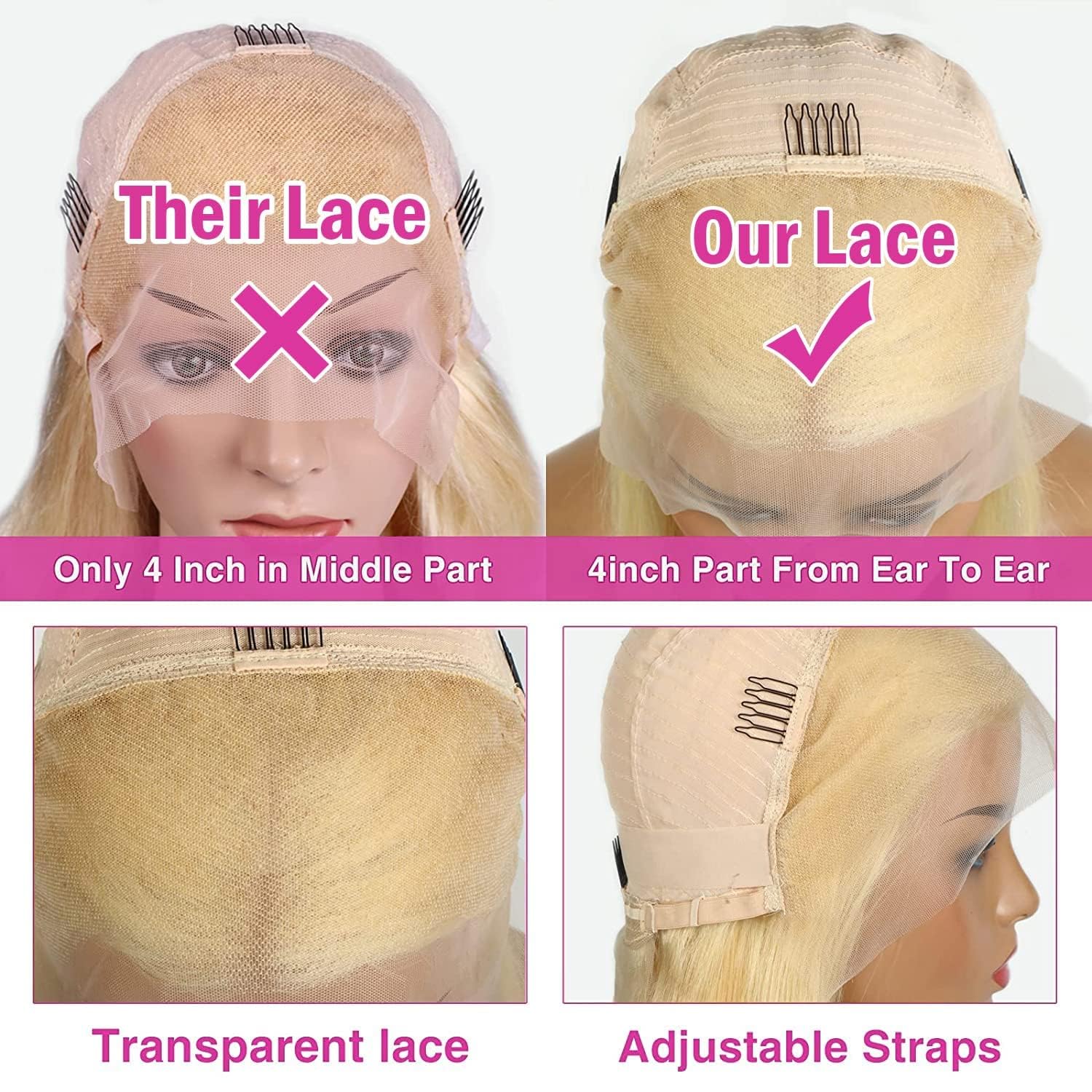 180% Density 13X4 Lace Front Bob Human hair Wig Blonde 613#