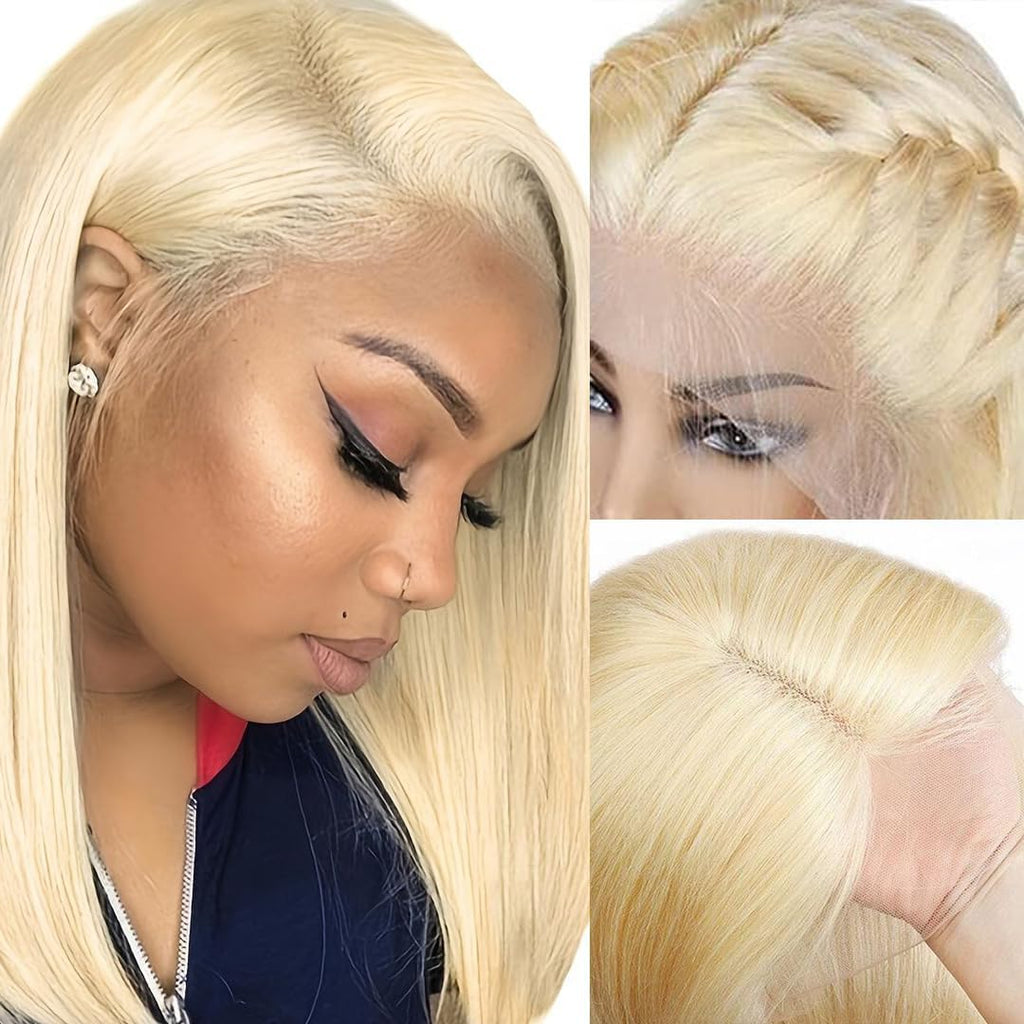 180% Density 13X4 Lace Front Bob Human hair Wig Blonde 613#