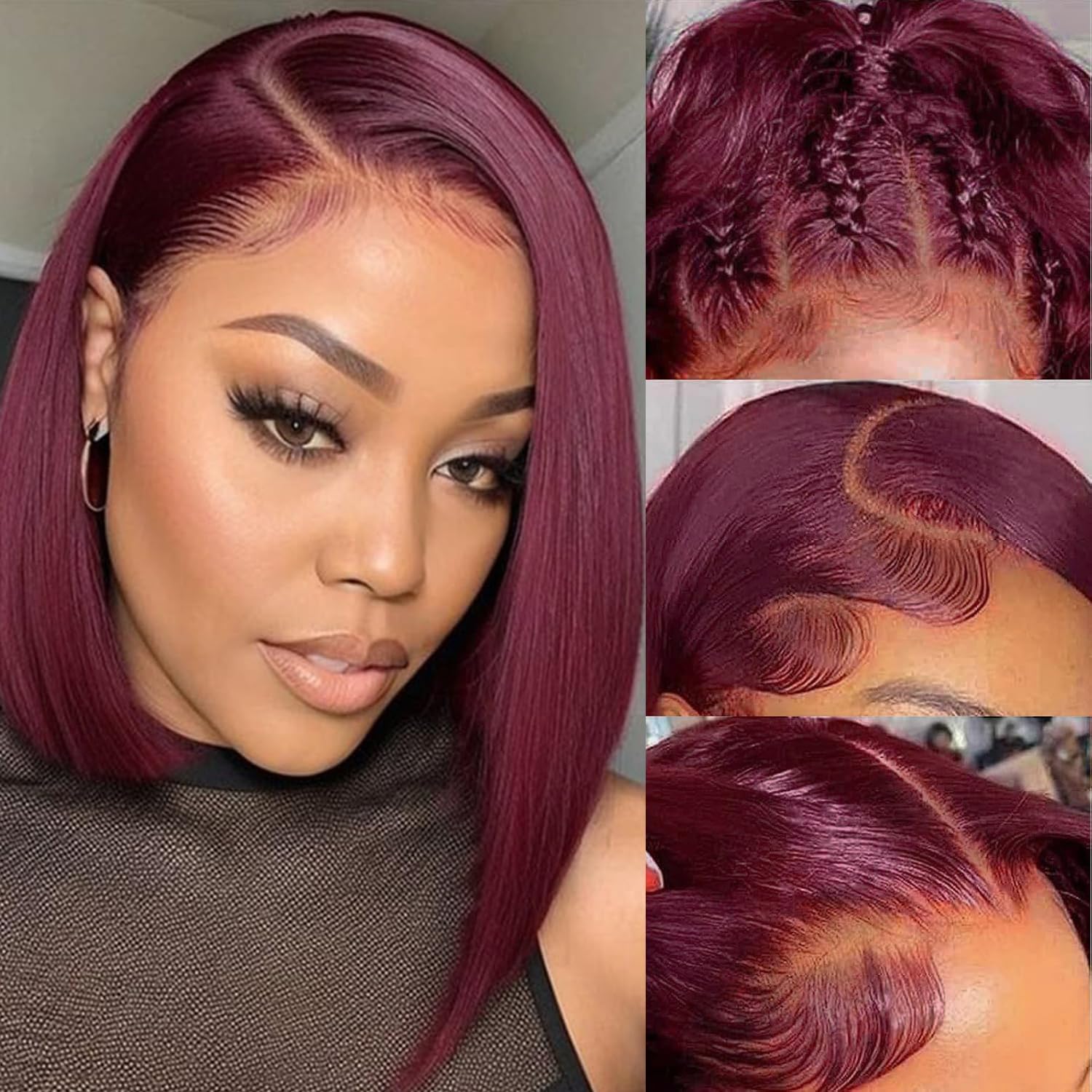 180% Density 13X4 Lace Front Bob Human hair Wig Wine Red