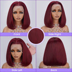 180% Density 13X4 Lace Front Bob Human hair Wig Wine Red