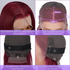 180% Density 13X4 Lace Front Bob Human hair Wig Wine Red