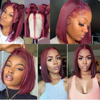 180% Density 13X4 Lace Front Bob Human hair Wig Wine Red