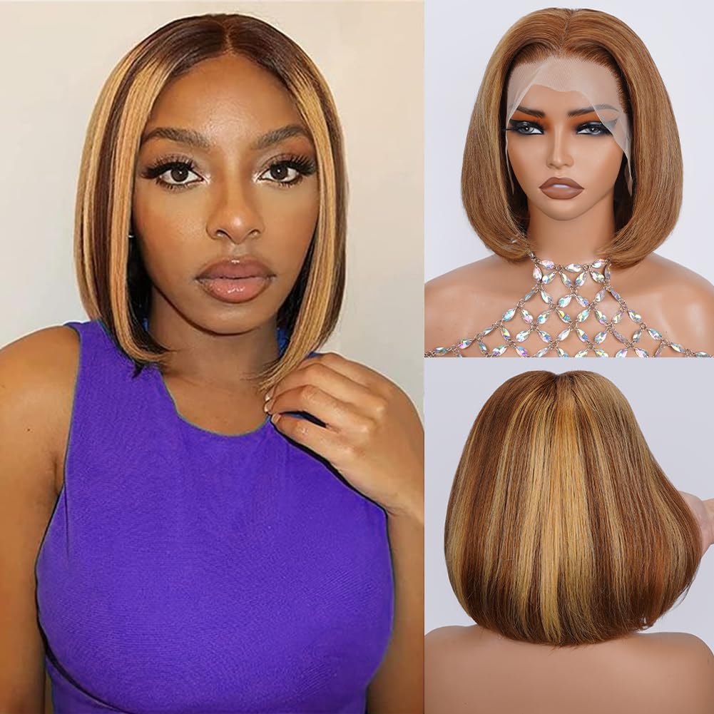 13X4 Lace Front Wigs Bob Wig Human hair Natural black 180% Density Short Straight