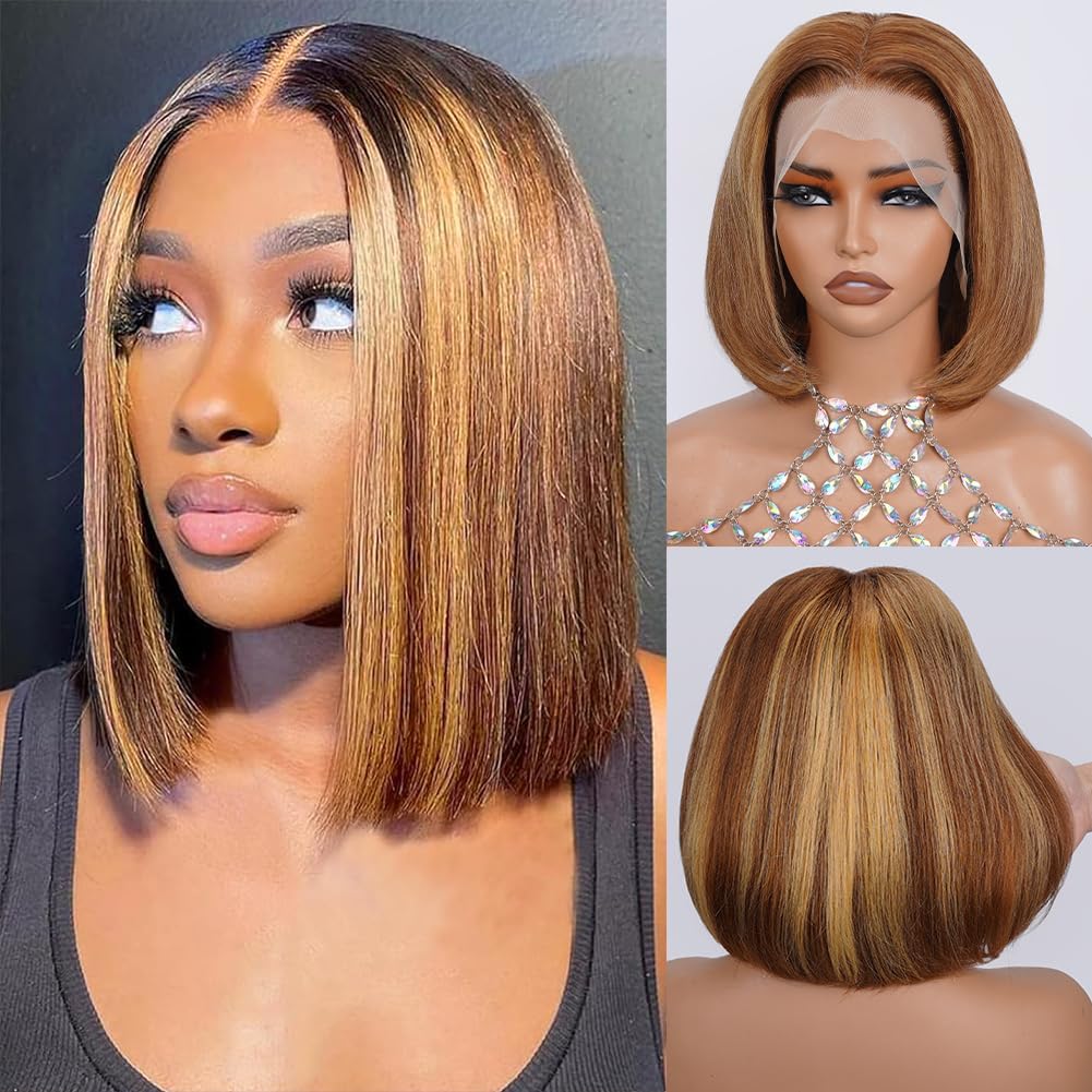180% Density 13X4 Lace Front Human hair Bob Wigs Wig Piano Short Straight Glueless Wigs