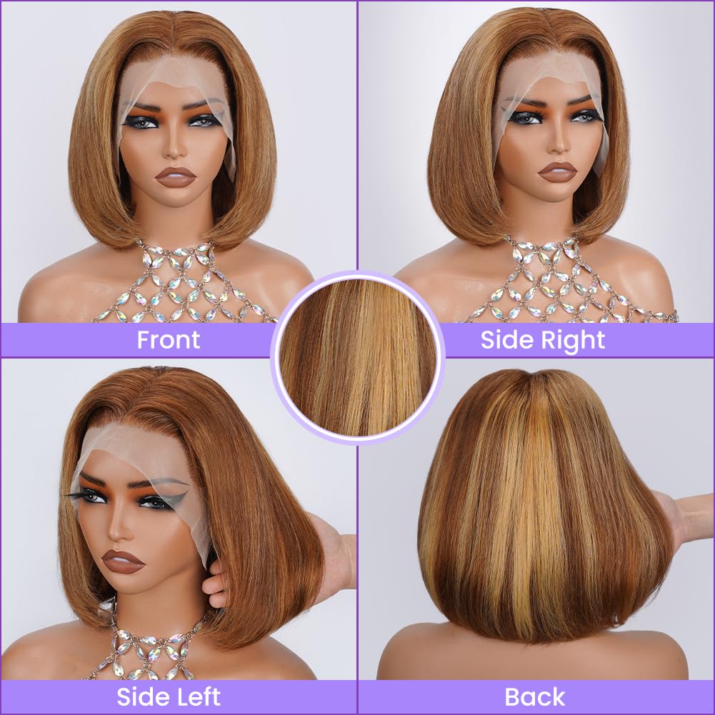 180% Density 13X4 Lace Front Human hair Bob Wigs Wig Piano Short Straight Glueless Wigs