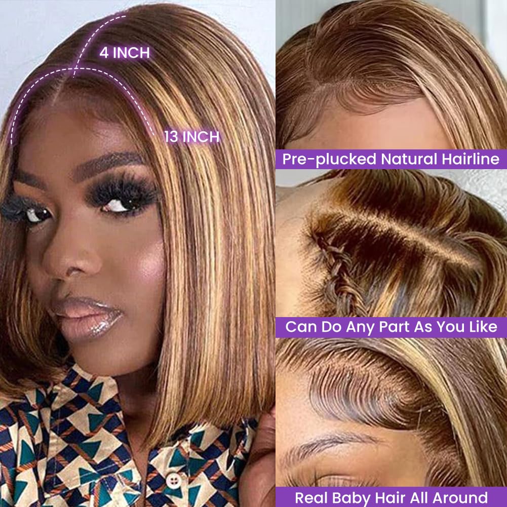 180% Density 13X4 Lace Front Human hair Bob Wigs Wig Piano Short Straight Glueless Wigs
