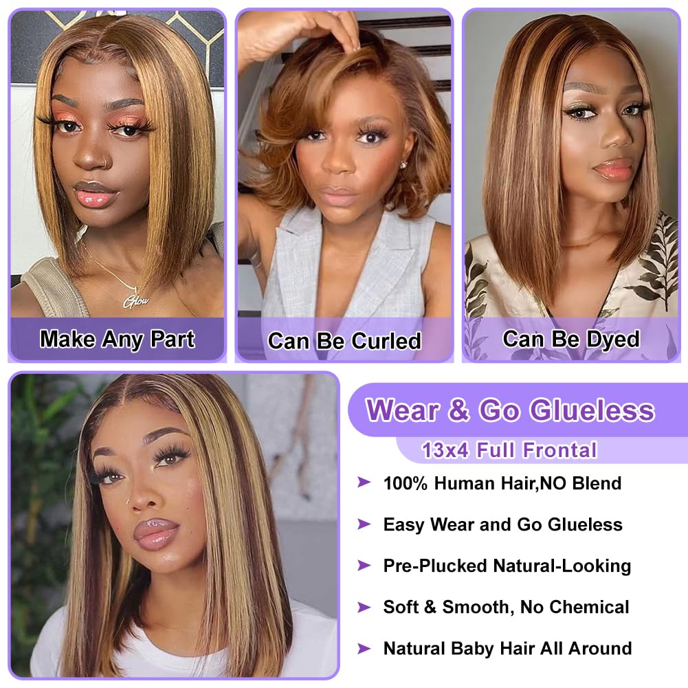 180% Density 13X4 Lace Front Human hair Bob Wigs Wig Piano Short Straight Glueless Wigs