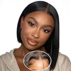 180% Density 5x5 Inch Short Bob Frontal Human Hair Wigs Natural Black