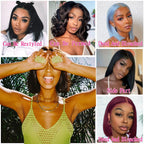 180% Density 5x5 Inch Short Bob Frontal Human Hair Wigs Natural Black