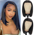 180% Density 5x5 Inch Short Bob Frontal Human Hair Wigs Natural Black