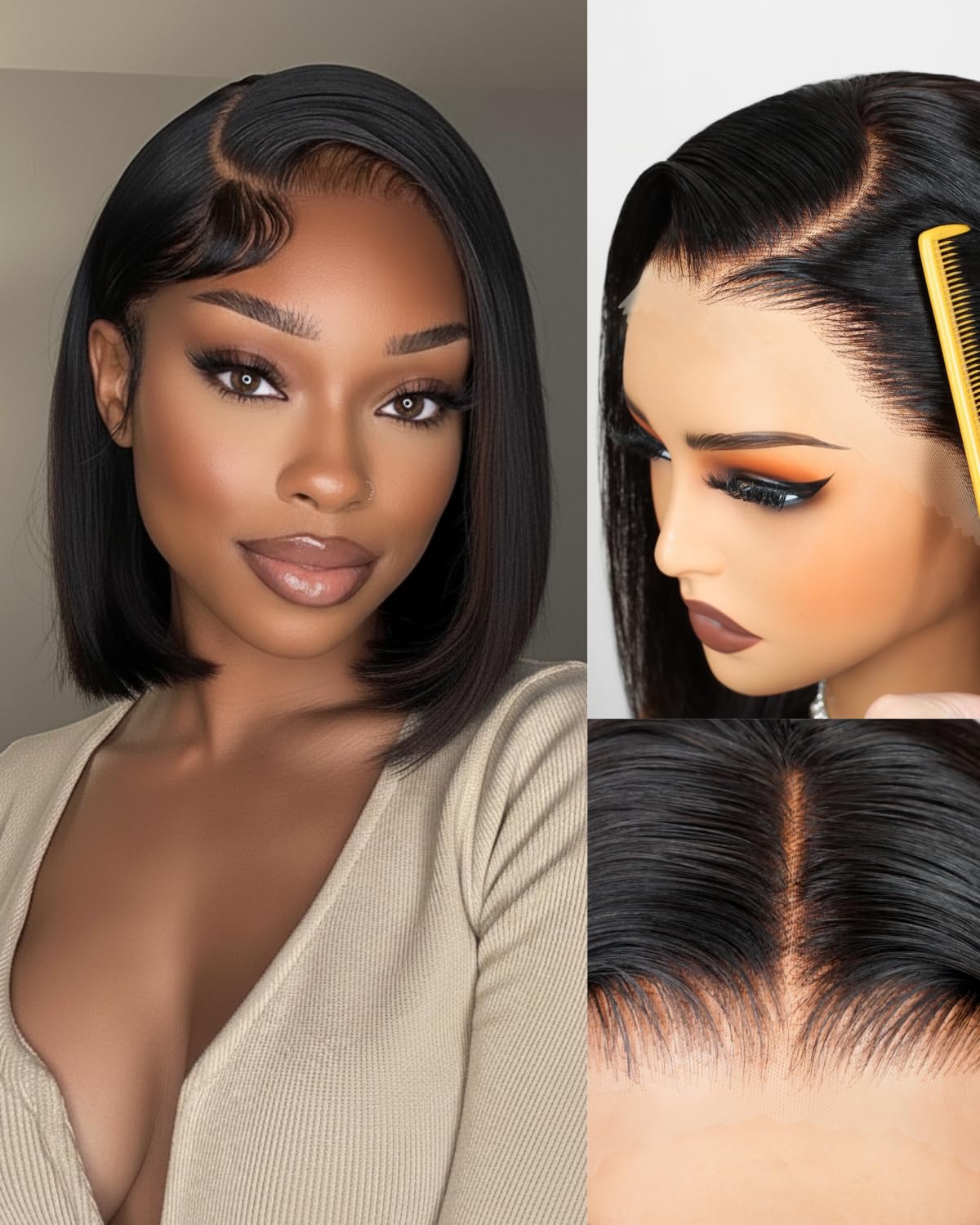 210% Density Super Double Drawn Bob Wig Human Hair 13x4 Lace Front
