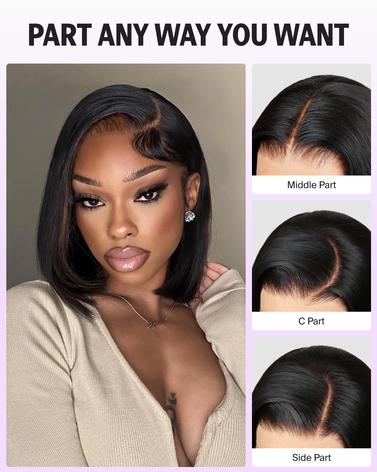 250% Density 13*4 Lace Front Wig Natural Black Bob Wig Vietnam Human Hair