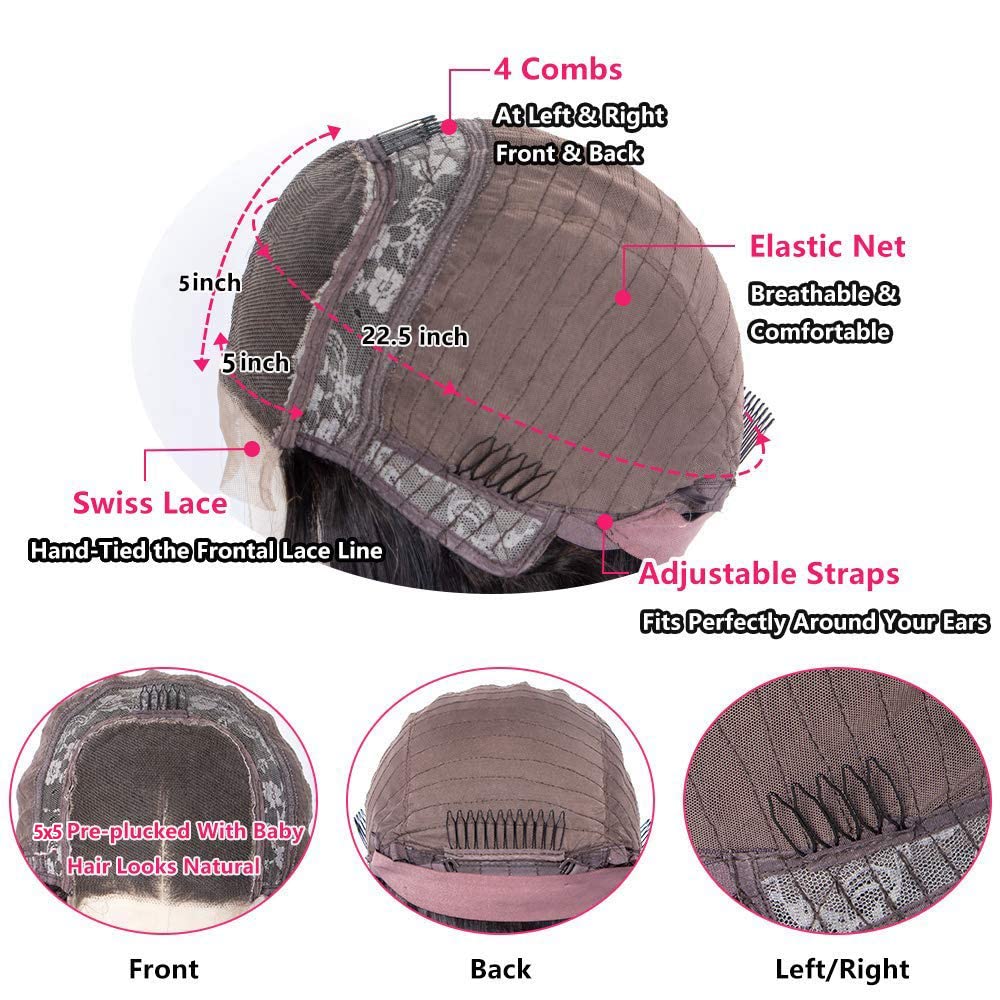 5X5 Closure Bob Wigs Human Hair Straight 8 Inch 5x5 HD Transparent Bob Lace Front Wigs Human Hair Wear and Go Glueless Wig Pre Plucked with Natural Hairline Short Bob Lace Closure Wigs for Black Women