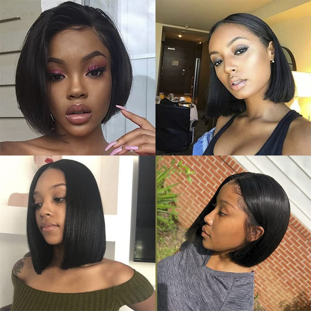 5X5 Closure Bob Wigs Human Hair Straight 8 Inch 5x5 HD Transparent Bob Lace Front Wigs Human Hair Wear and Go Glueless Wig Pre Plucked with Natural Hairline Short Bob Lace Closure Wigs for Black Women