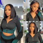 2X6inch 250% Density Vietnam Human Hair Short Bob Wigs Lace Front Wig Natural Black