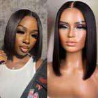 2X6inch 250% Density Vietnam Human Hair Short Bob Wigs Lace Front Wig Natural Black