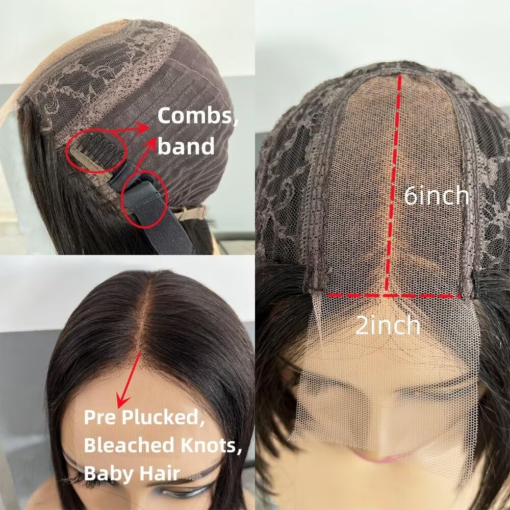 2X6inch 250% Density Vietnam Human Hair Short Bob Wigs Lace Front Wig Natural Black