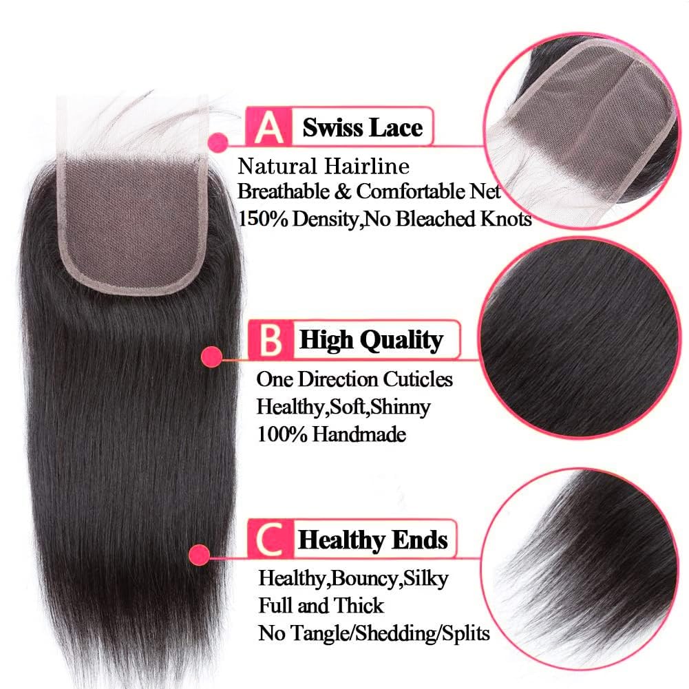 4x4 Lace Closure Ear to Ear Straight 180% Density