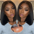 4x4 Lace Front Glueless Wigs Human Hair 180% Density Short Straight Bob Wigs