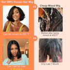 4x4 Lace Front Glueless Wigs Human Hair 180% Density Short Straight Bob Wigs