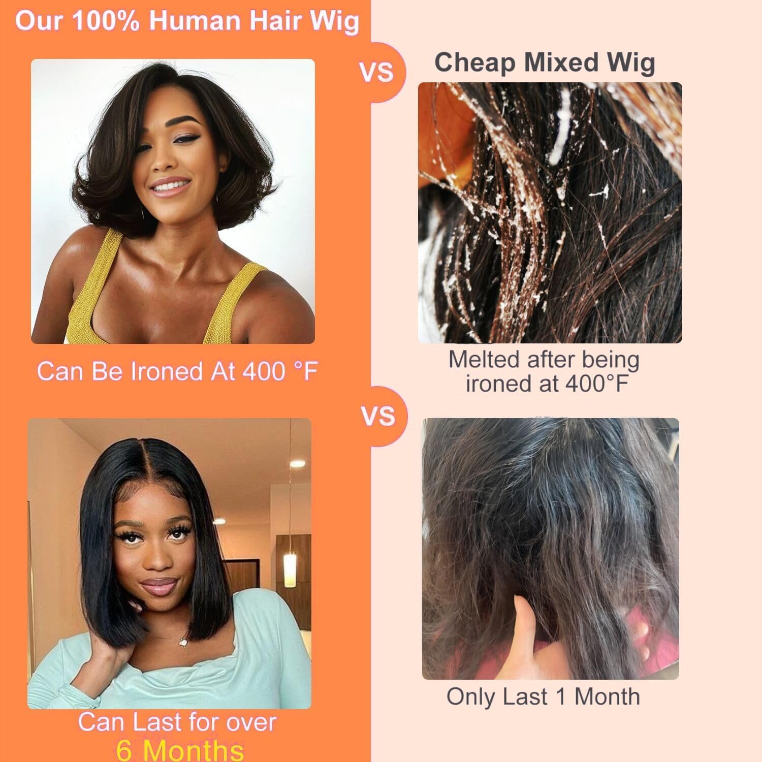4x4 Lace Front Glueless Wigs Human Hair 180% Density Short Straight Bob Wigs