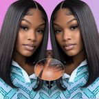 4x4 Lace Front Glueless Wigs Human Hair 180% Density Short Straight Bob Wigs