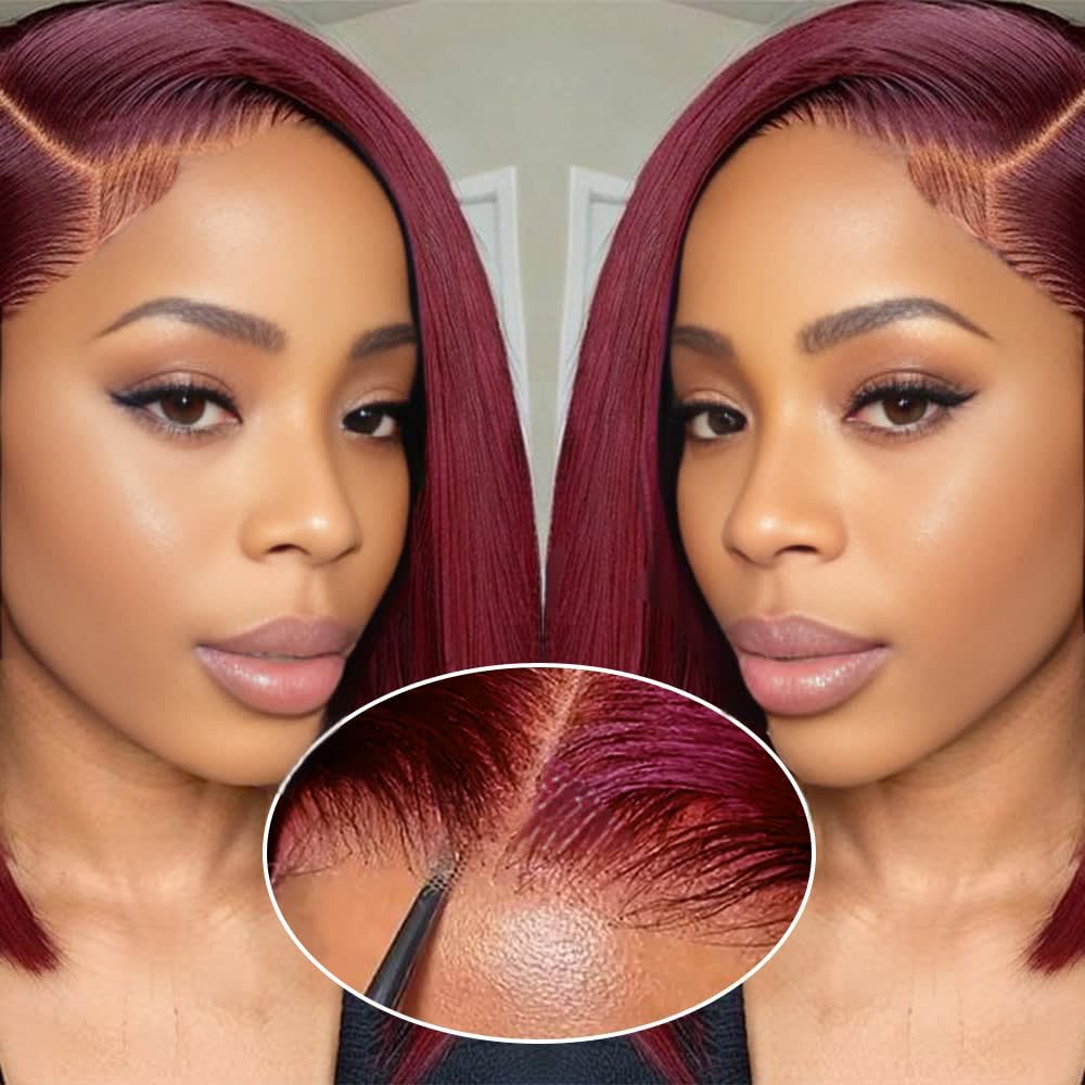 4x4 Lace Front Glueless Wigs Human Hair 180% Density Short Straight Bob Wigs