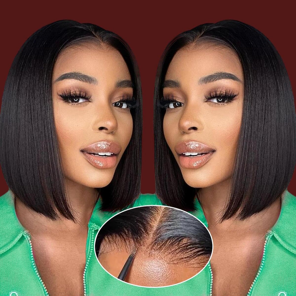 4x4 Lace Front Glueless Wigs Human Hair 180% Density Short Straight Bob Wigs