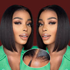 4x4 Lace Front Glueless Wigs Human Hair 180% Density Short Straight Bob Wigs