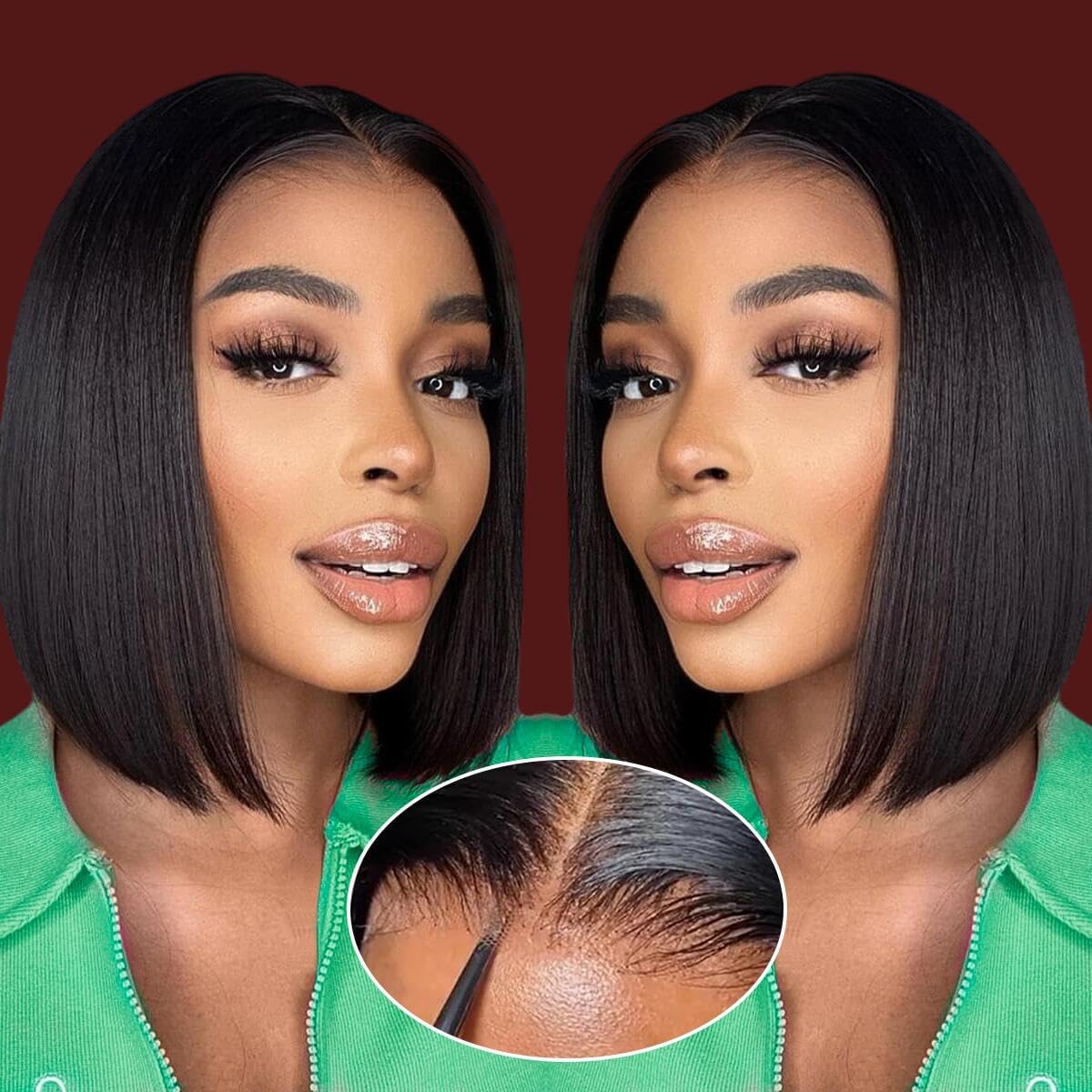 4x4 Lace Front Glueless Wigs Human Hair 180% Density Short Straight Bob Wigs